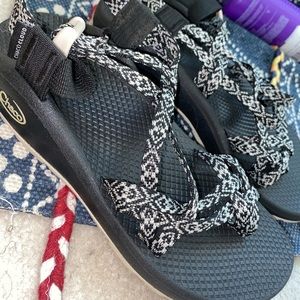 black & white chacos